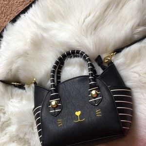Betsy Johnson Black Cat Bag with gold and stripes
